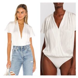 PAIGE Dijon Surplice Bodysuit White Short Flutter Sleeve V Neck Small NWT $169